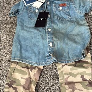 7 For All Mankind Blue Denim Top and Camouflage Pants Set